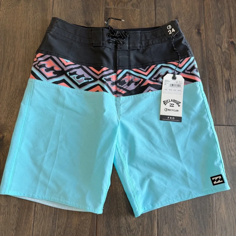 Billabong Boardshorts Kids Size 24 Aqua Blue New‎ Momentum Pro Recycler Stretch